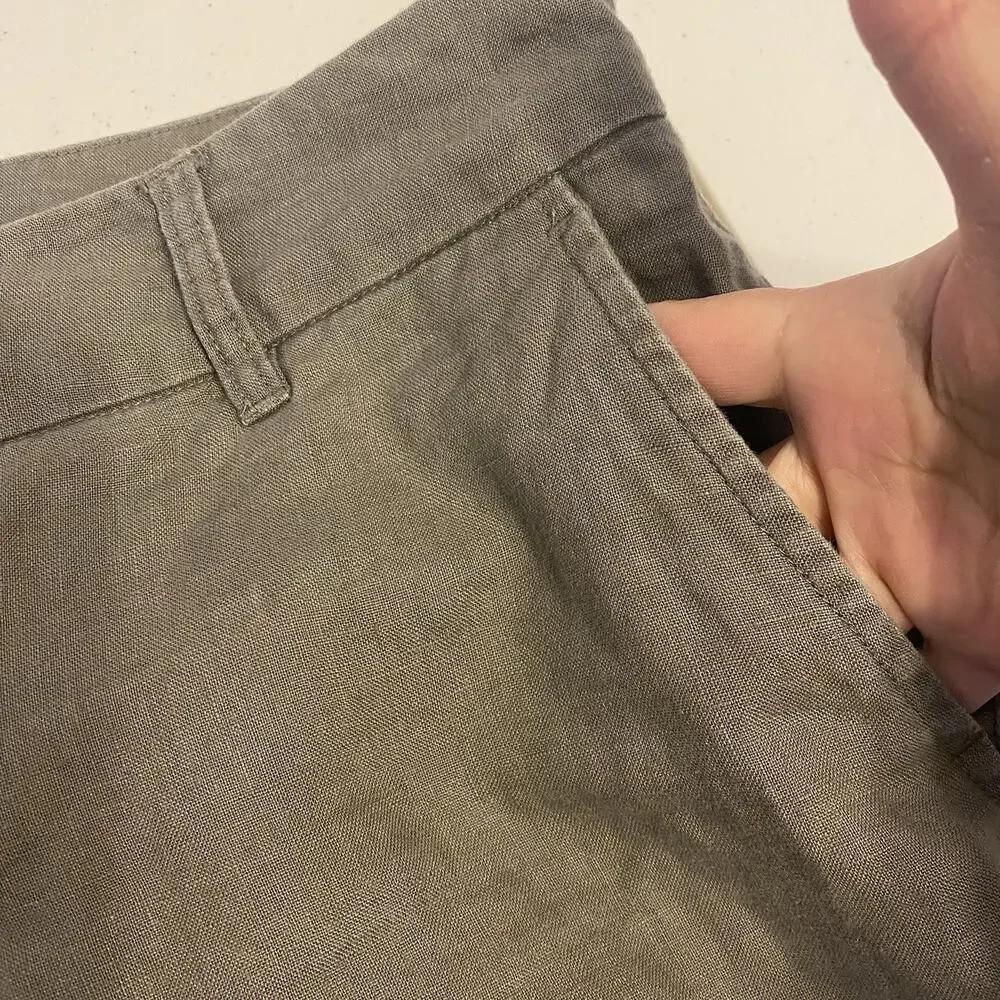 H&M Women Sz10 Straight Leg 100% Linen Dress Pants Lightweight Casual Dark Gray
